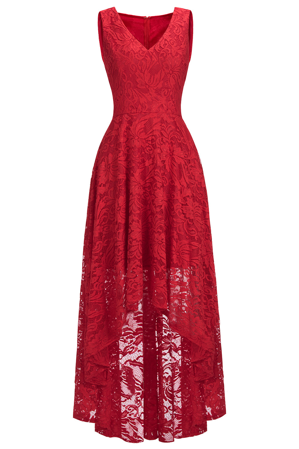Designer Evening Dresses Hi-Lo Wine Red Cocktail Dresses Lace Cheap