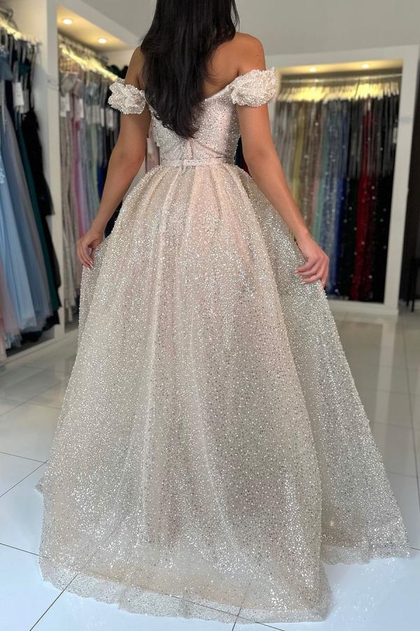 Elegant Evening Dresses Long Champagne Prom Dresses Glitter