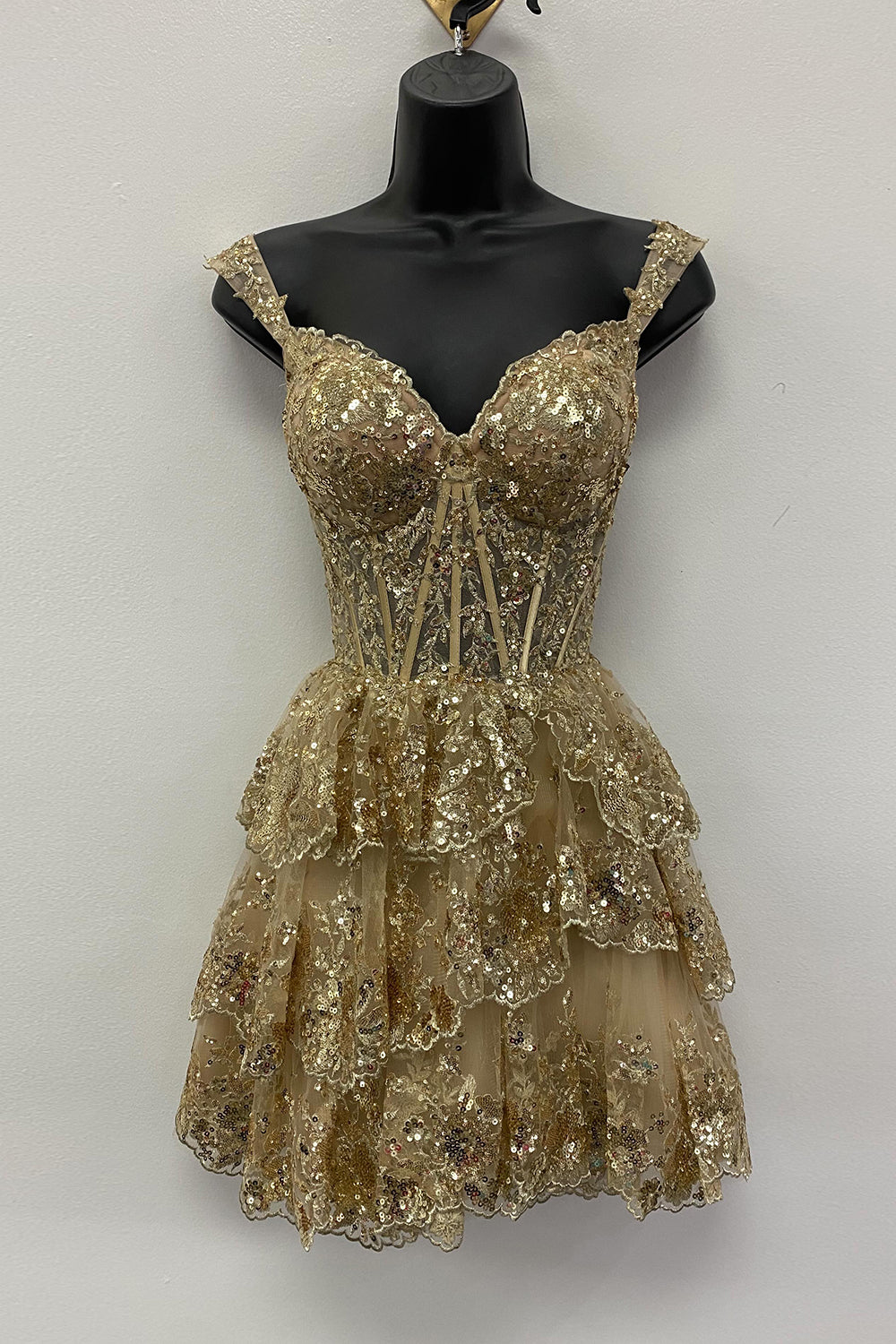 Sparkly Blue Corset Tiered Lace A-Line Homecoming Prom Dress