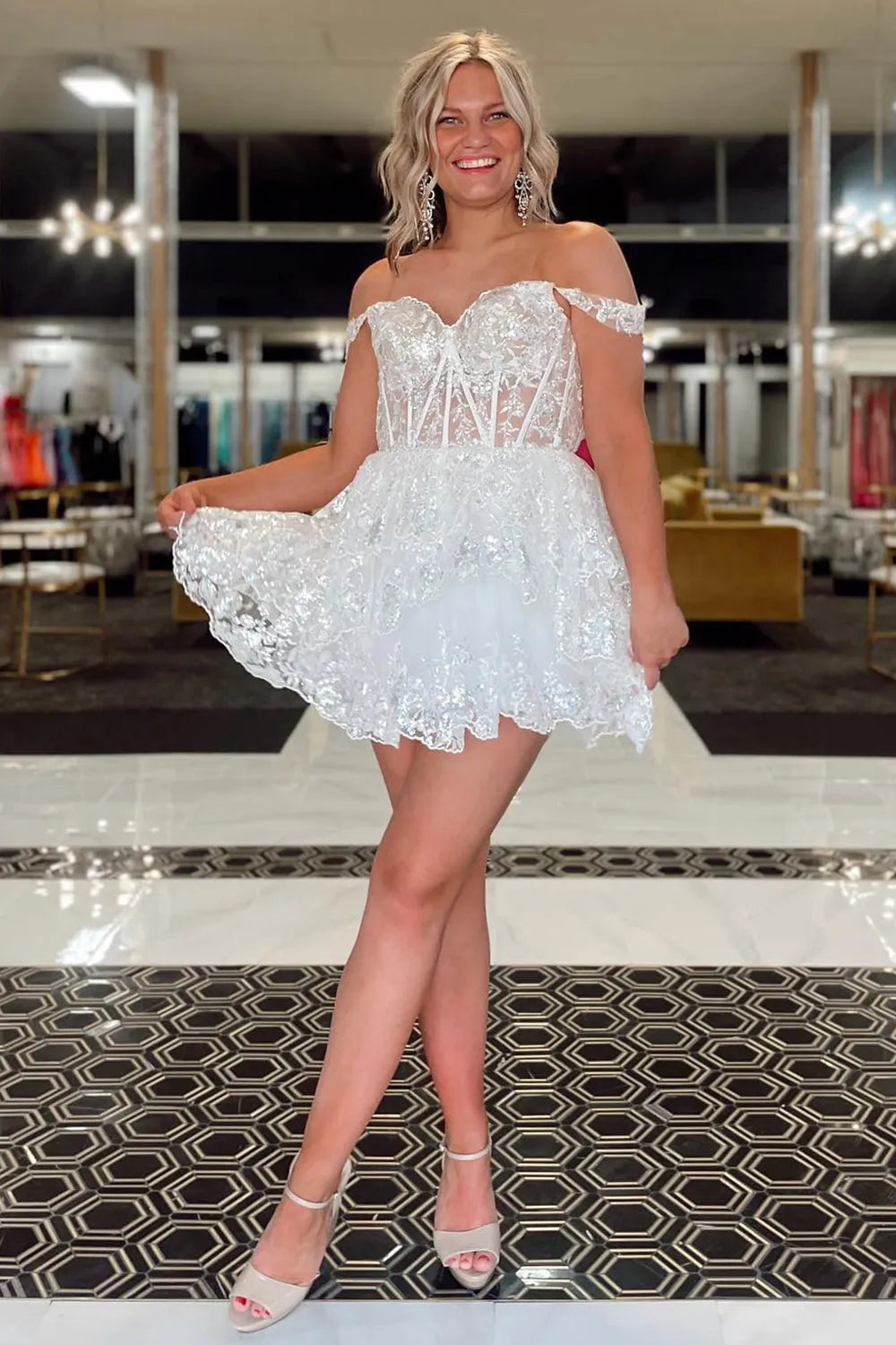 Sparkly Fuchsia Tiered Lace A-Line Short Homecoming Dress