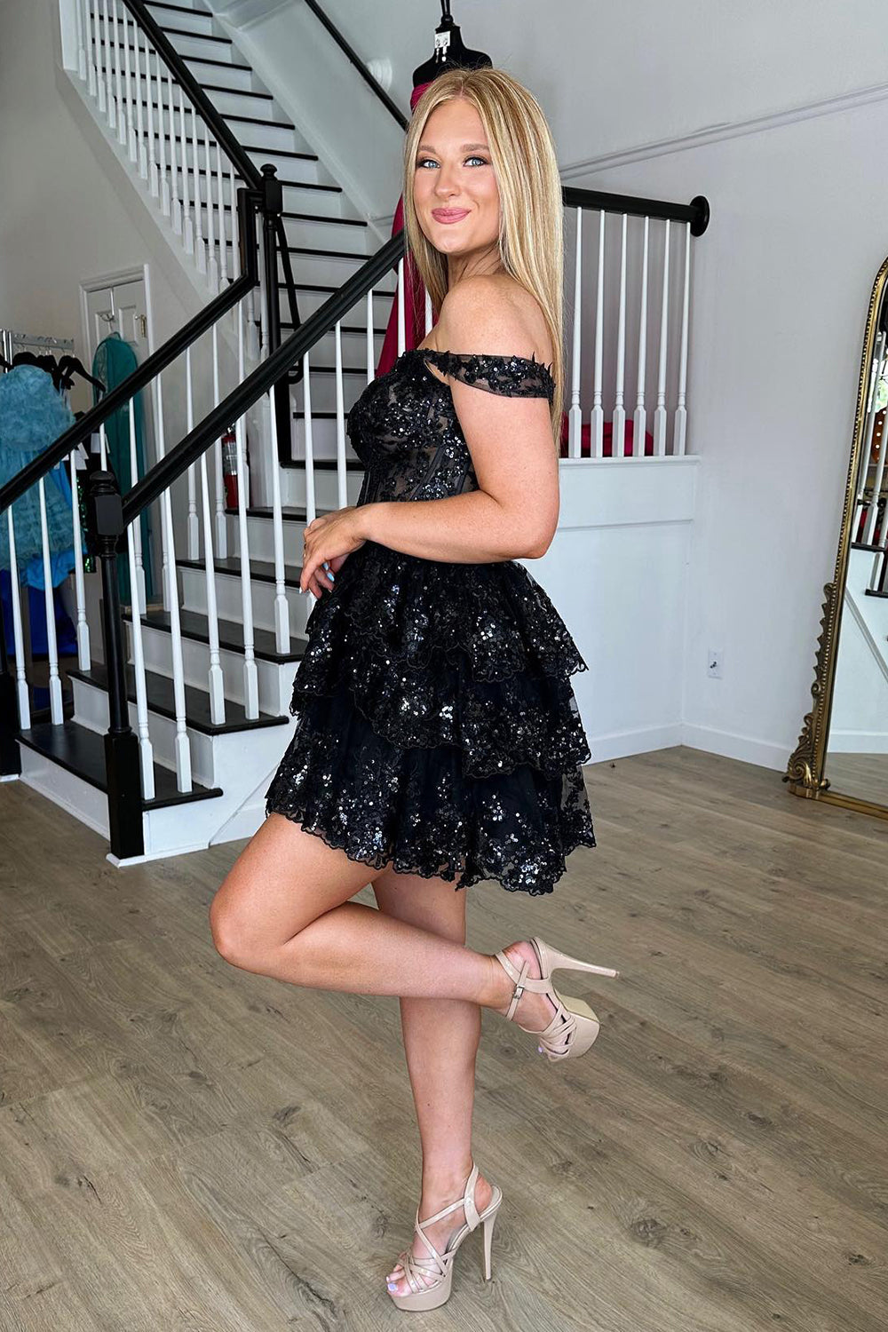 Sparkly Fuchsia Tiered Lace A-Line Short Homecoming Dress