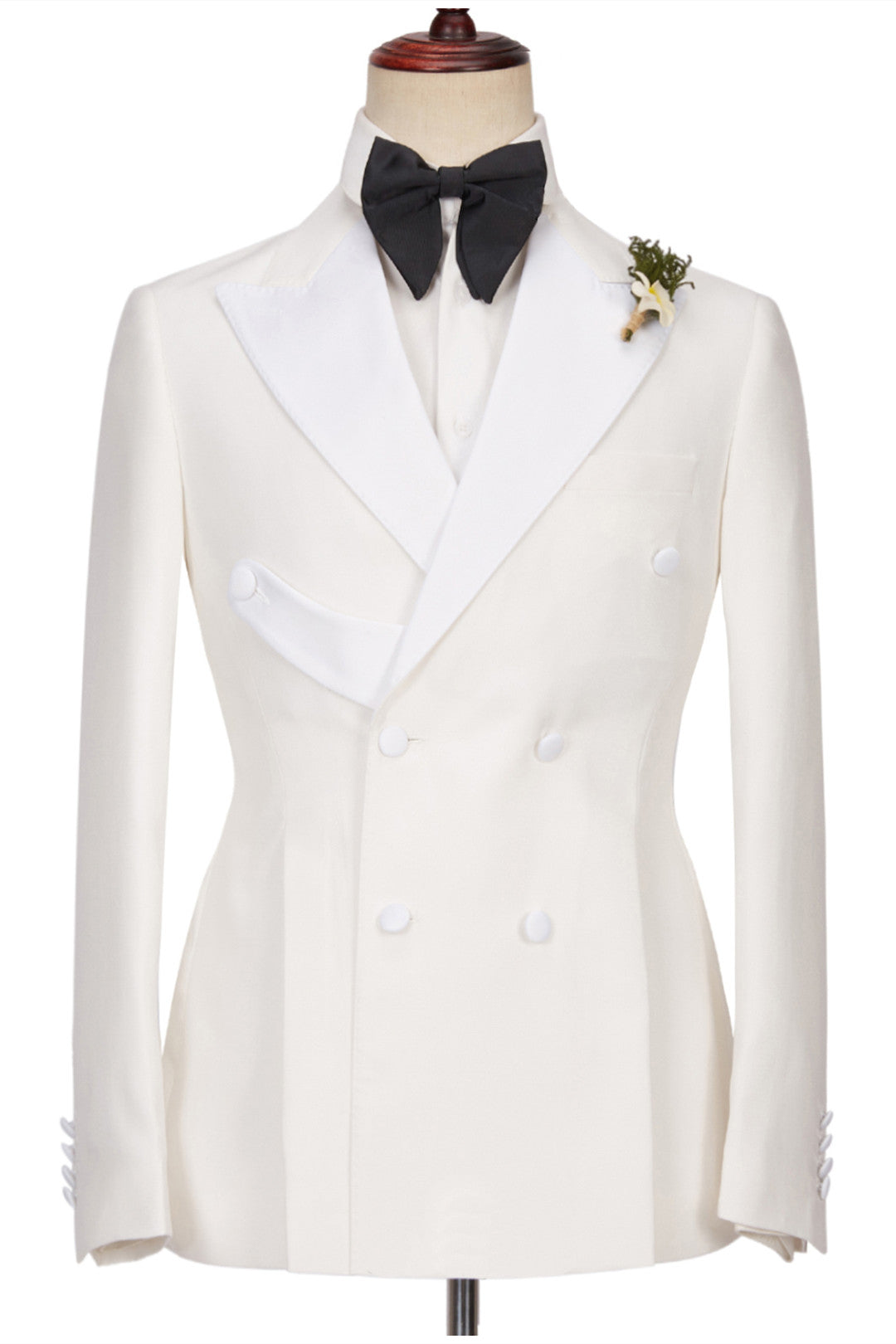 Alejandro Chic White Two Pieces Peaked Lapel Double Breasted Wedding Suits