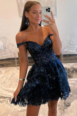 Sparkly Dark Red Corset Tiered Lace A-Line Short Homecoming Prom Dress