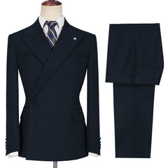 Alen Fashion Black Two Pieces Peaked Lapel Ruffles Men Suits