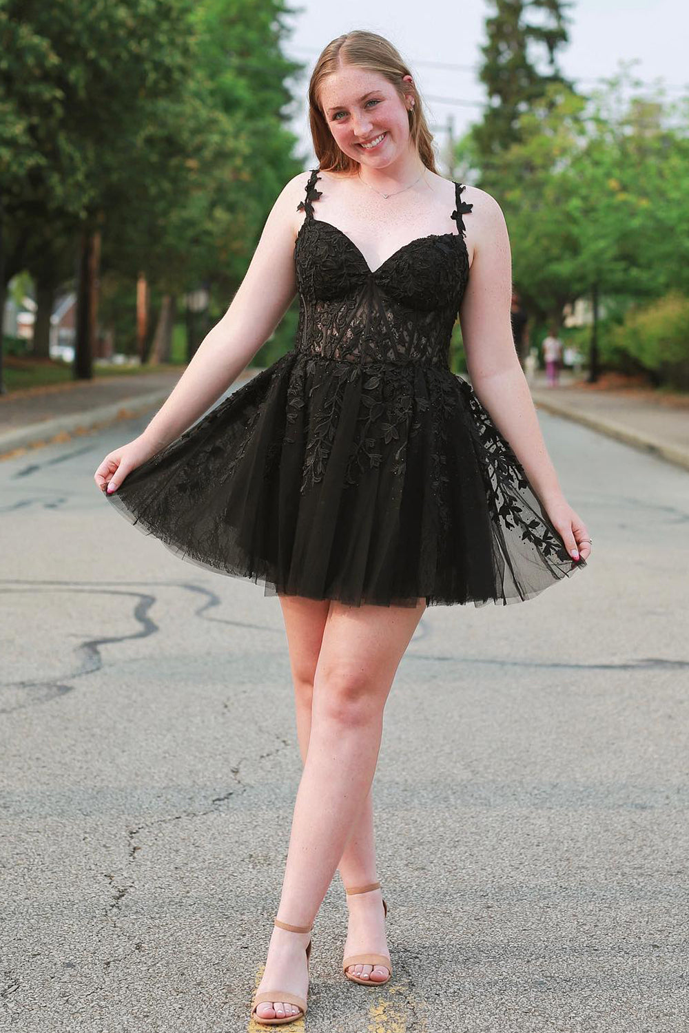 Navy Backless Short Cocktail Dress with Appliques