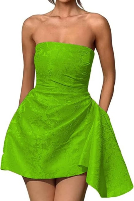 Sparkle Strapless Mini Party Dress Backless Satin Jacquard Homecoming Dress - Prom Dresses