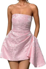 Sparkle Strapless Mini Party Dress Backless Satin Jacquard Homecoming Dress - Prom Dresses