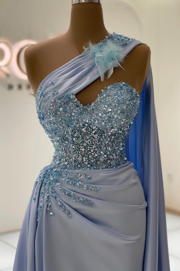 Bmbridal Sky Blue Meerjungfrau Stil Prom Dress Long Ein Schulter With Ruffle