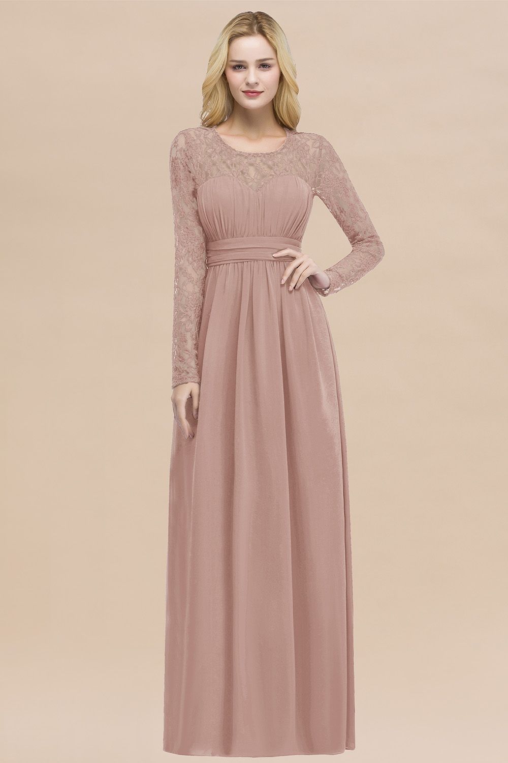 BMbridal Elegant Spitze Burgundy Bridesmaid Dresses Online with Langarm