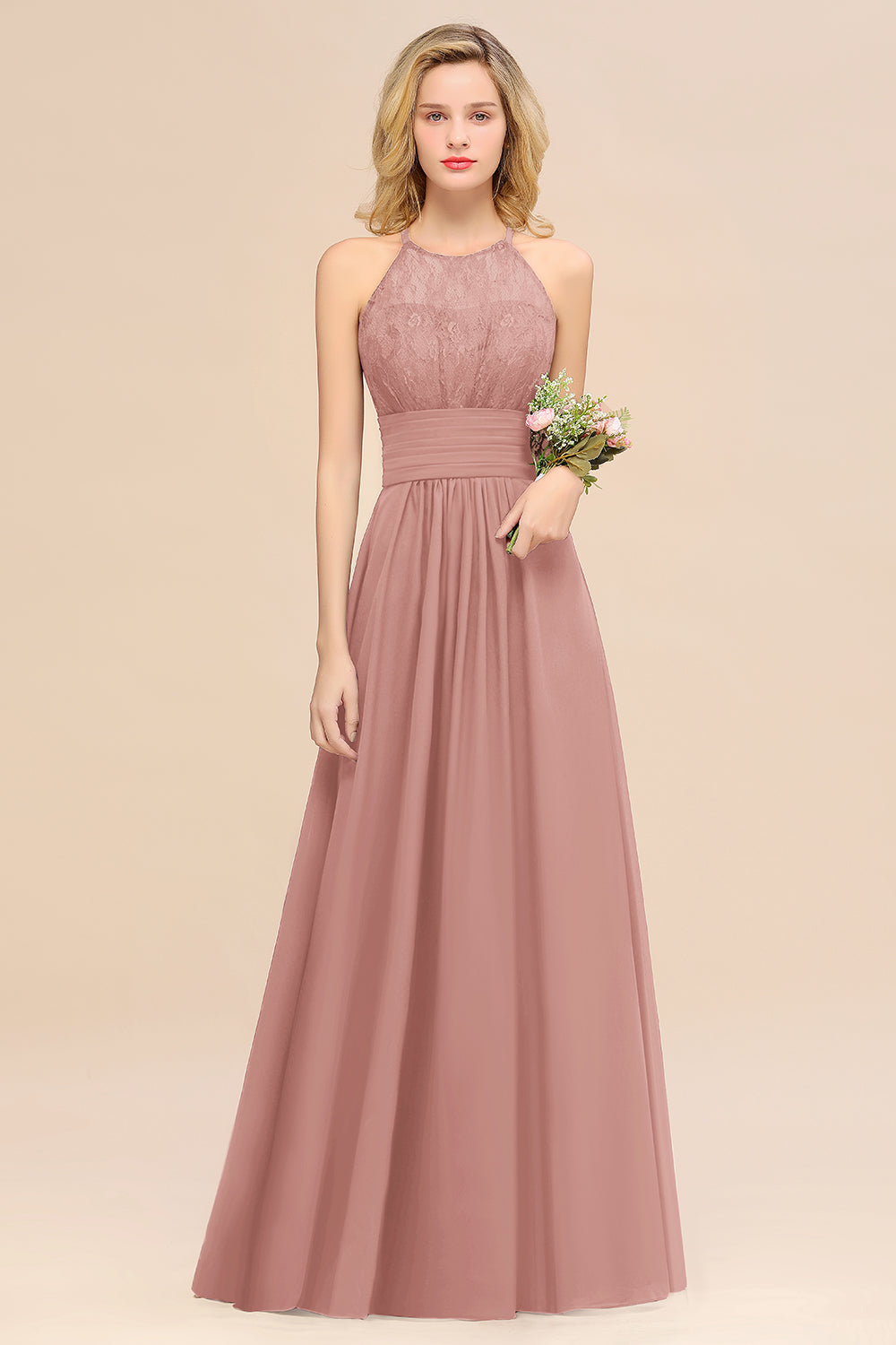 BMbridal Elegant Neckholder Rüschen Ärmellos Grape Spitze Bridesmaid Dresses Affordable