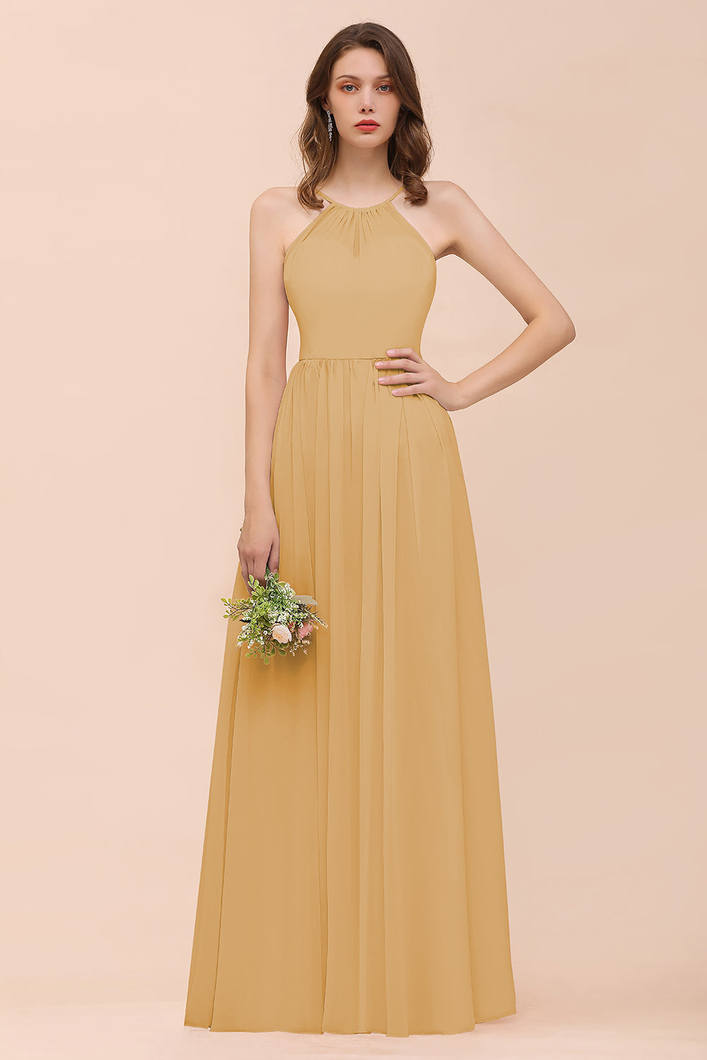 BMbridal Gorgeous Chiffon Neckholder Ruffle Affordable Long Bridesmaid Dress