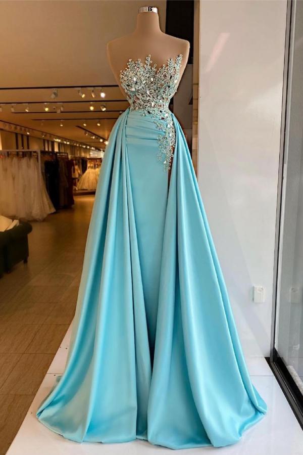 Kaufen Sie Blaues Abiballkleid Mit Glitzer online bei Thekleid.de. Abendkleider Lang Spitze aus elastic satin zum abiball gehen.