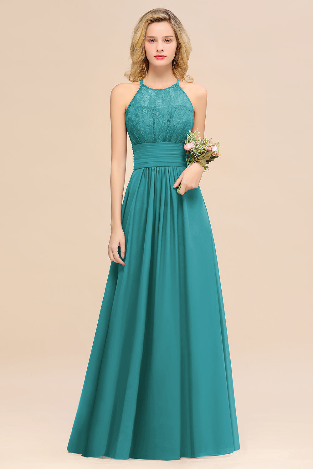 BMbridal Elegant Neckholder Rüschen Ärmellos Grape Spitze Bridesmaid Dresses Affordable