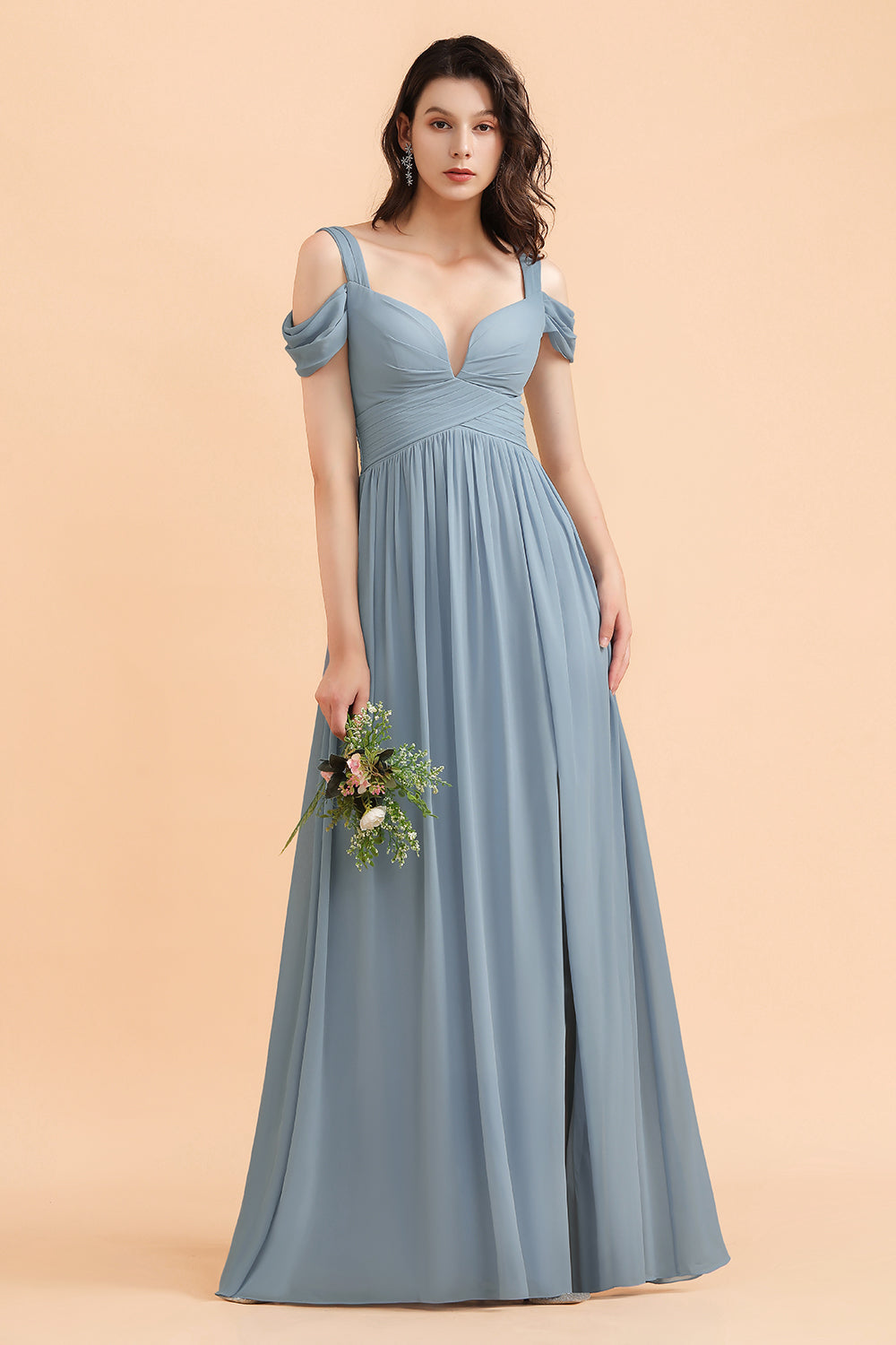 Finden Sie Brautjungfernkleider Stahlblau Lang Günstig online bei babyonlinedress.de. Schlichtes Abendkleid Chiffon für Sie zum abend party gehen.