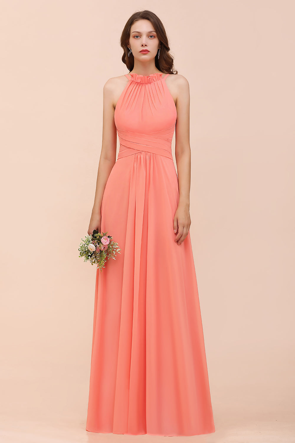 Finden Sie Coral Brautjungfernkleider Lang Günstig online bei babyonlinedress.de. Chiffon Kleider für Brautjungfern zur Hochzeit gehen.