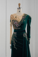 BMbridal Langarm Meerjungfrau Stil Evening Dresses Dark Green With Kristals