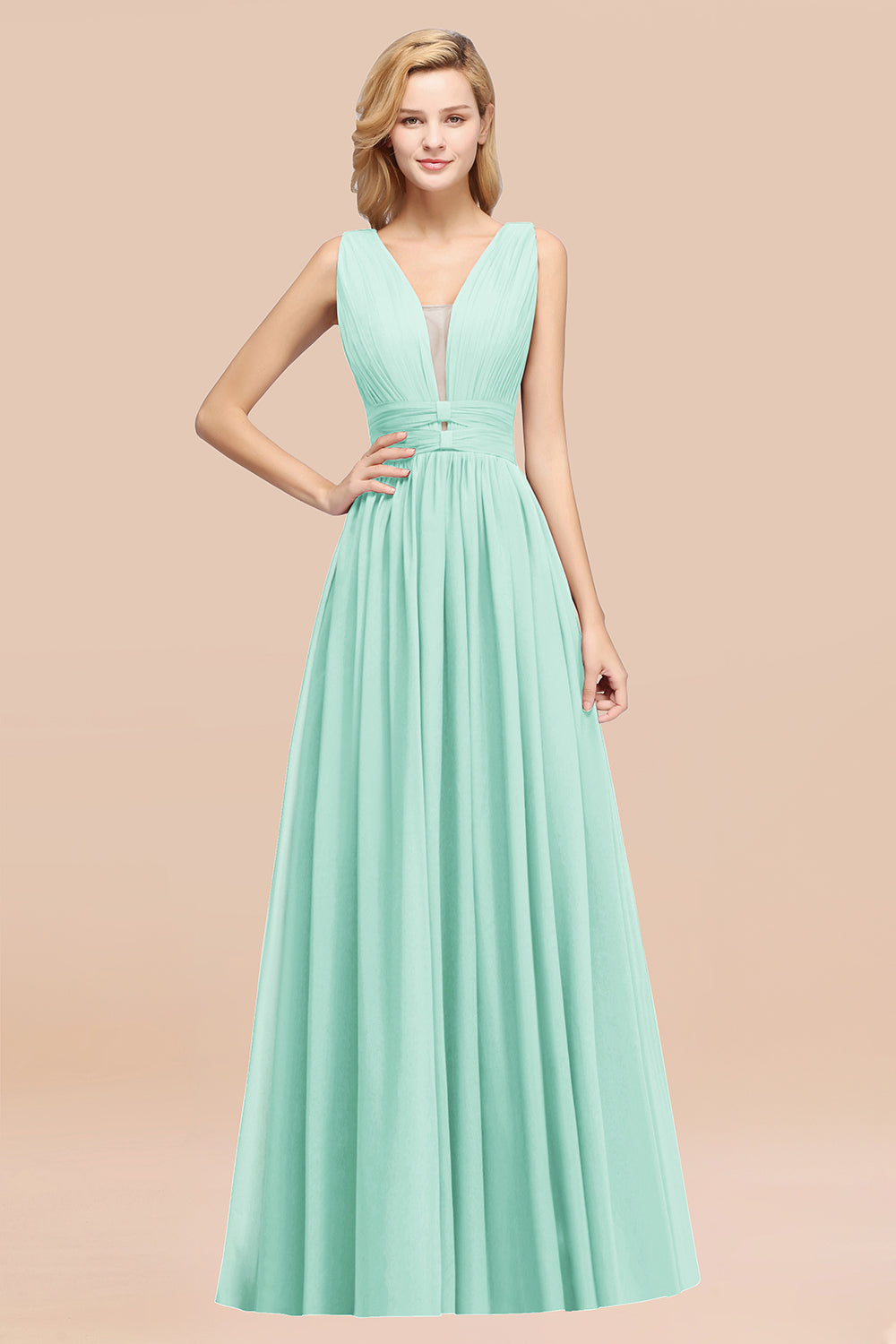 BMbridal Modest Dark Green Long Bridesmaid Dress Deep V Ausschnitt Chiffon Maid of Honor Dress