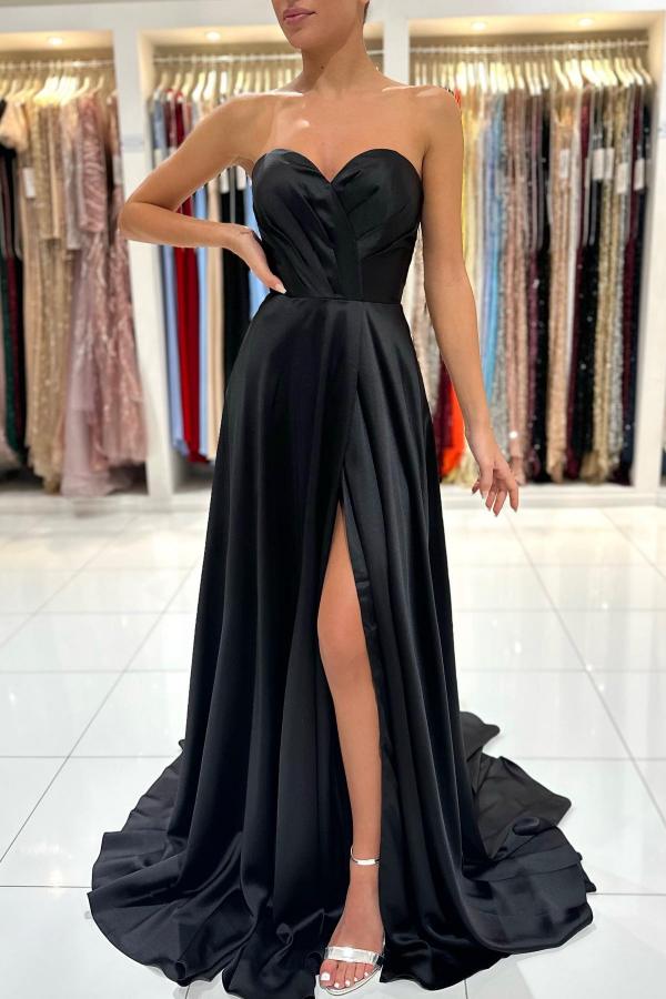 BMbridal Black Herz Ausschnitt Prom Dress Long Slit Ärmellos