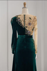 BMbridal Langarm Meerjungfrau Stil Evening Dresses Dark Green With Kristals