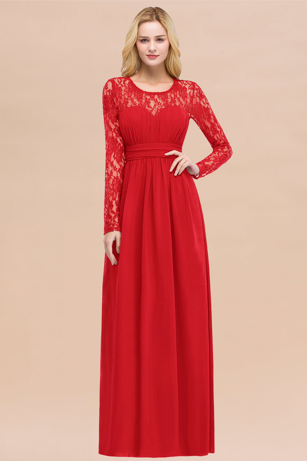 BMbridal Elegant Spitze Burgundy Bridesmaid Dresses Online with Langarm