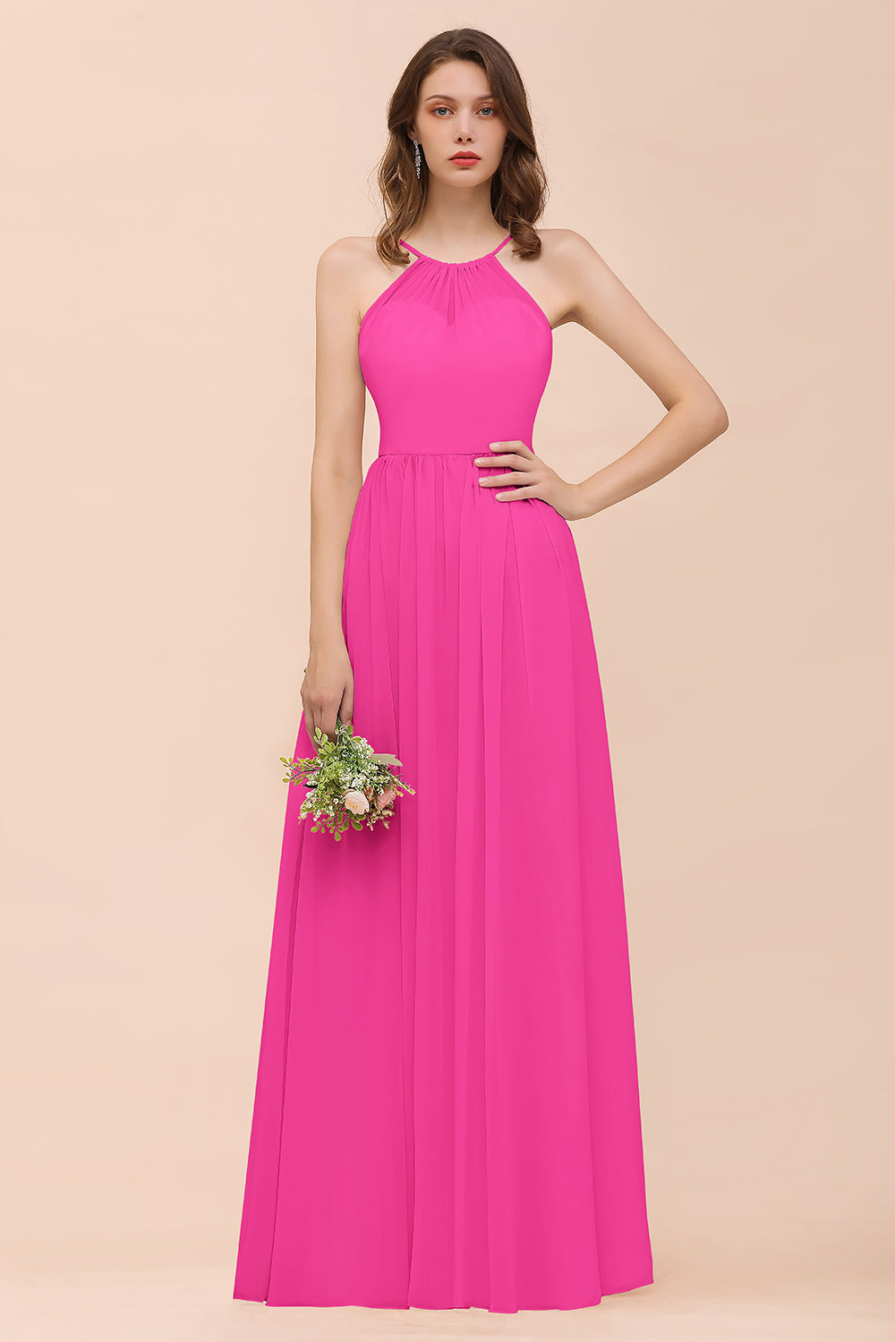 BMbridal Gorgeous Chiffon Neckholder Ruffle Affordable Long Bridesmaid Dress