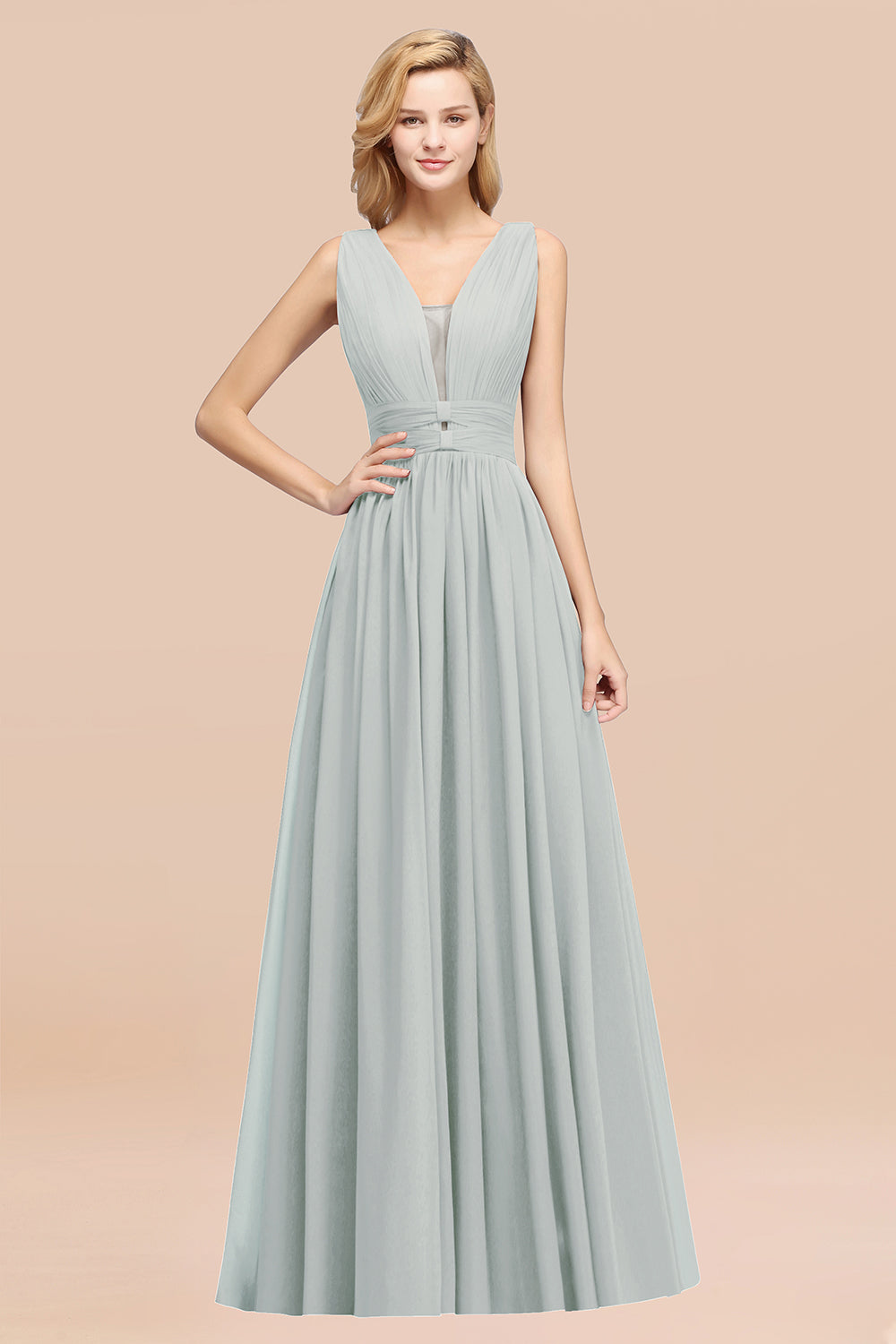 BMbridal Modest Dark Green Long Bridesmaid Dress Deep V Ausschnitt Chiffon Maid of Honor Dress