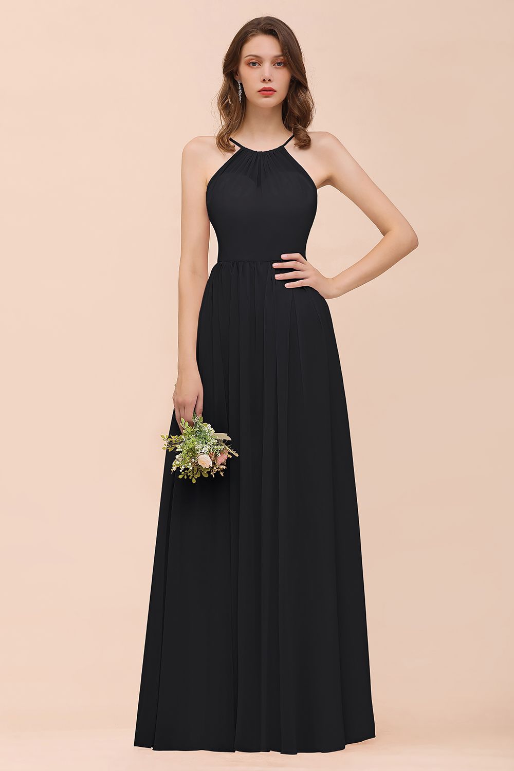 BMbridal Gorgeous Chiffon Neckholder Ruffle Affordable Long Bridesmaid Dress