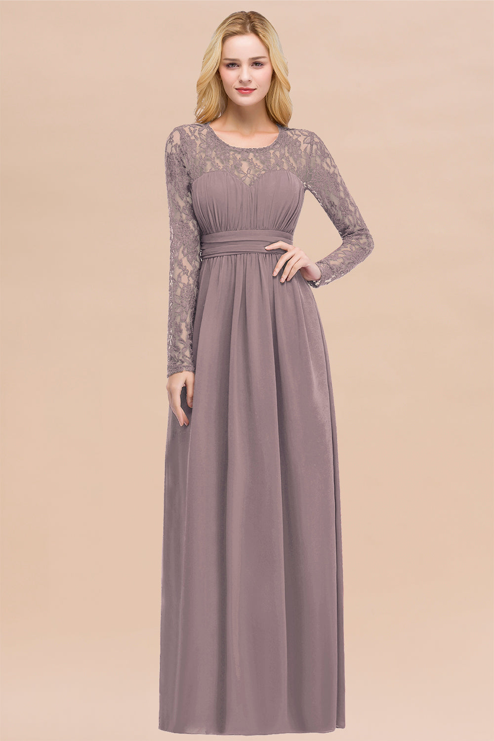 BMbridal Elegant Spitze Burgundy Bridesmaid Dresses Online with Langarm