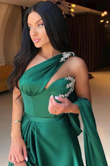 Bmbridal Dark Green Ein Schulter Prom Dress Meerjungfrau Stil Long With Slit