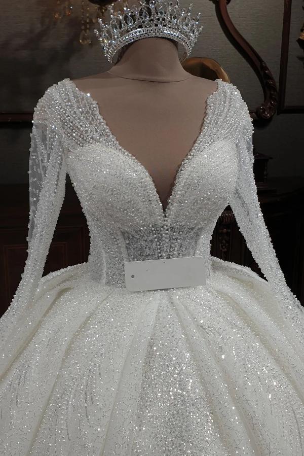 Laden Sie das Bild in den Galerie-Viewer, Finden Sie Prinzessin Hochzeitskleider Glitzer online bei babyonlinedress.de. Brautkleider mit Ärmel nach maß zur Hochzeit gehen.
