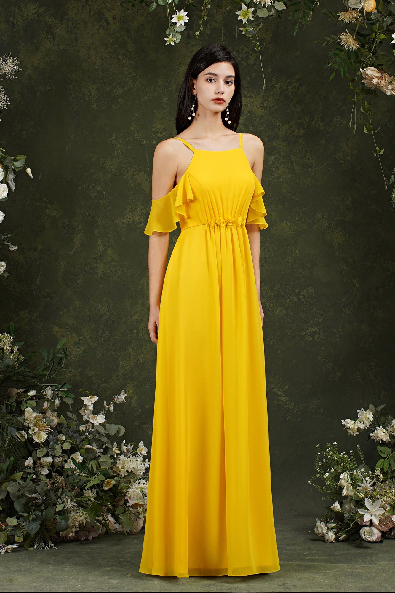 Bmbridal Neckholder Chiffon Bridesmaid Dress Long WIth Ruffle