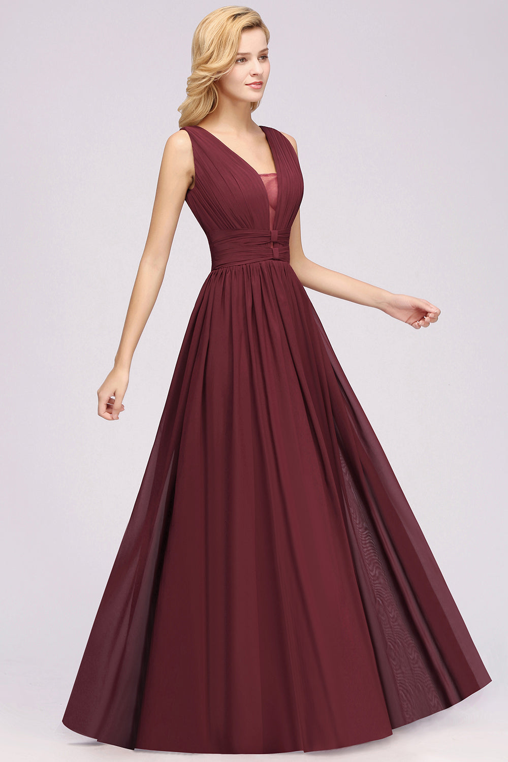 BMbridal Modest Dark Green Long Bridesmaid Dress Deep V Ausschnitt Chiffon Maid of Honor Dress