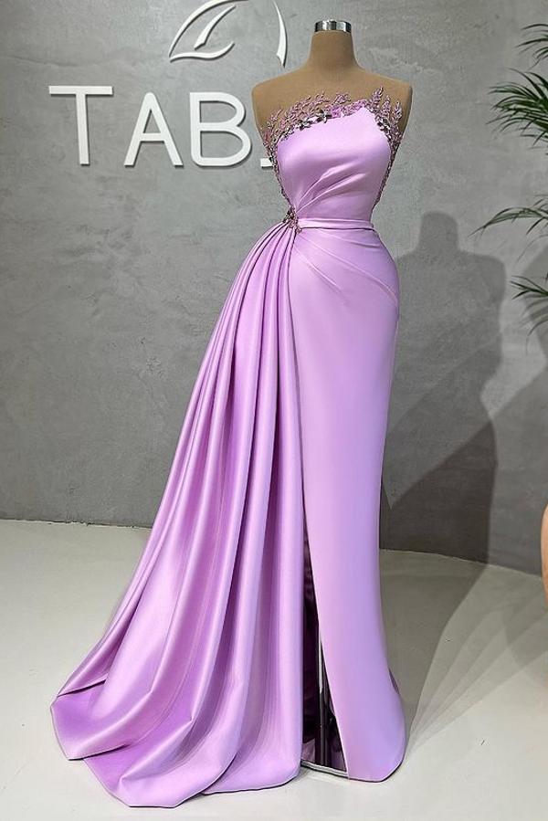 Lilac Long Glitter Ärmellos Evening Dresses With Side Slit