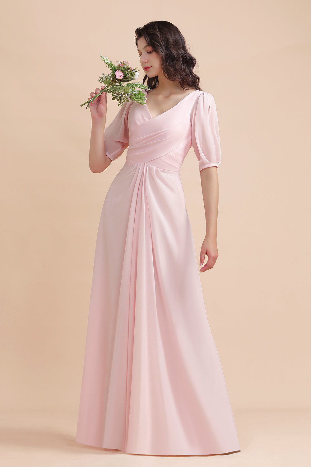 Suchen Sie Rosa Brautjungfernkleider Mit Ärmel online bei babyonlinedress.de. Chiffon Brautjungfernkleid Lang Günstig zur Hochzeit gehen.