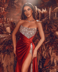 Rotes Abiballkleid Lang Abiballkleider mit Glitzer