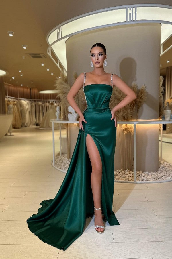 Bmbridal Dark Green Prom Dress Träger Meerjungfrau Stil Long With Slit