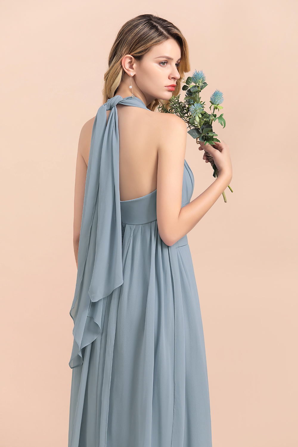 Finden Sie bei babyonlinedress.de Steel Blue Brautjungfernkleider Lang online.  Chiffon Kleider Günstig für Sie zur Hochzeit gehen,