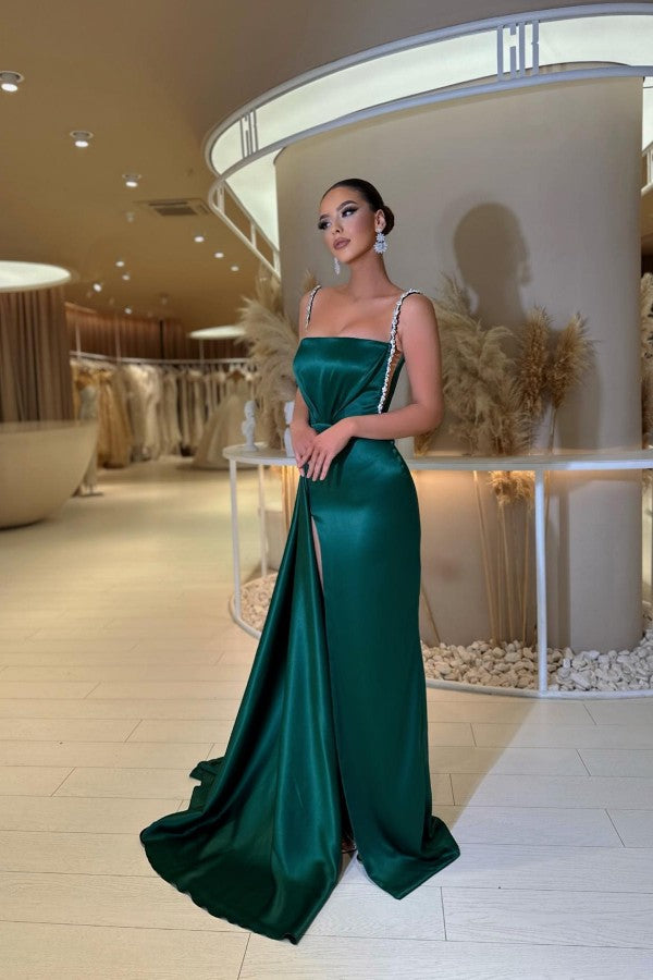 Bmbridal Dark Green Prom Dress Träger Meerjungfrau Stil Long With Slit