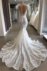 Kaufen Sie bei babyonlinedress.de Spitze Brautkleid Meerjungfrau online mit g[nstigen preis. Vintage Kleider Hochzeit, Brautkleid mit Federn für Sie zur Hochzeit gehen.