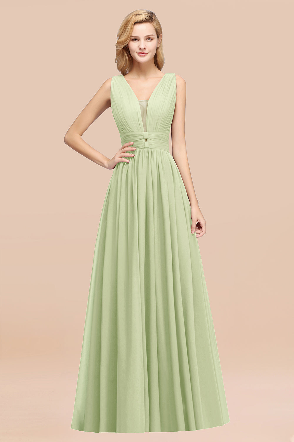 BMbridal Modest Dark Green Long Bridesmaid Dress Deep V Ausschnitt Chiffon Maid of Honor Dress