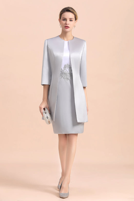 Bestellen Sie 2 Teilige Brautmutterkleider Kurz online bei babyonlinedress.de. Silber Brautmutterkleid Mit Jacket aus satin mit hocher Qualität bekommen.