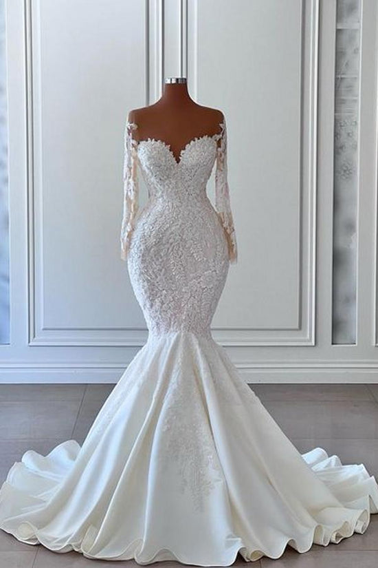 Kaufen Sie Designer Brautkleider mit Ärmel online bei babyonlinedress.de. Hochzeitskleider Meerjungfrau Spitze aus Satin zur Hochzeit gehen.