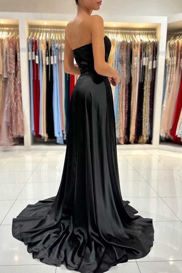 BMbridal Black Herz Ausschnitt Prom Dress Long Slit Ärmellos