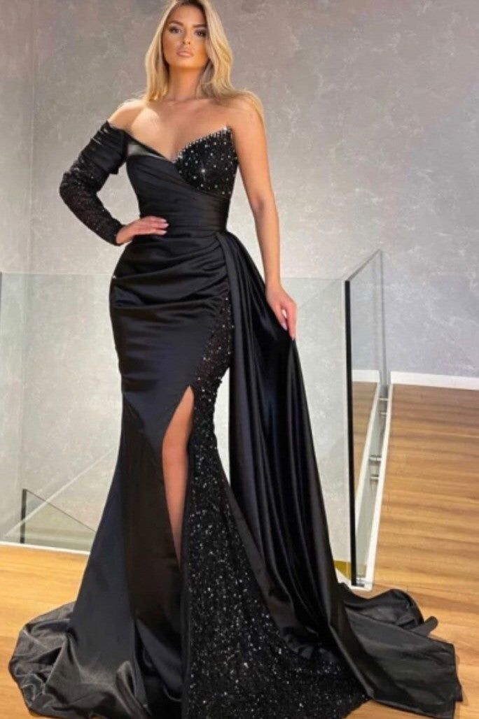 Kaufen Sie Schwarze Abendkleider Mit Ärmel online bei Thekleid.de. Abiballkelider Lang Spitze nach maß zum Abiball gehen.