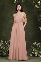 Bmbridal Neckholder Chiffon Bridesmaid Dress Long WIth Ruffle