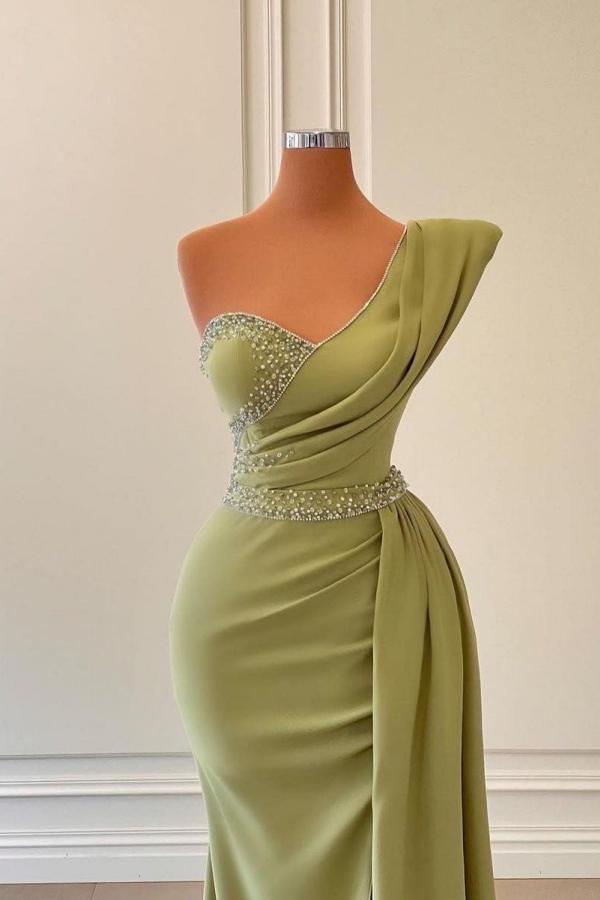 BMbridal Sage Green Ein Schulter Meerjungfrau Stil Prom Dress Long With Rüschen