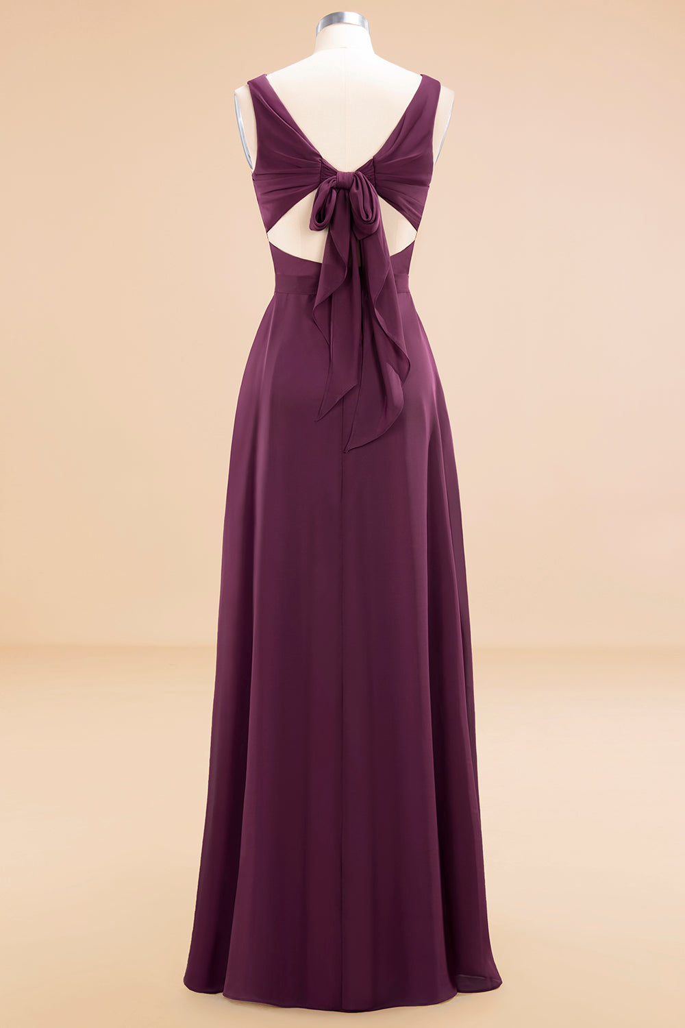 BMbridal Affordable V Ausschnitt Ruffle Long Grape Chiffon Bridesmaid Dress with Schleife