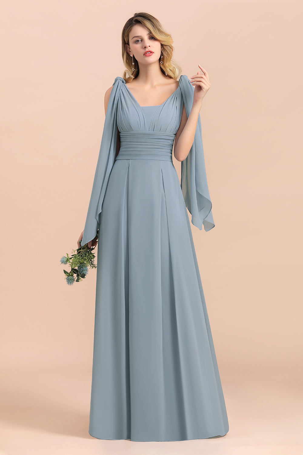 Finden Sie bei babyonlinedress.de Steel Blue Brautjungfernkleider Lang online.  Chiffon Kleider Günstig für Sie zur Hochzeit gehen,