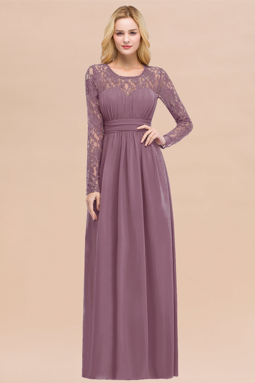 BMbridal Elegant Spitze Burgundy Bridesmaid Dresses Online with Langarm