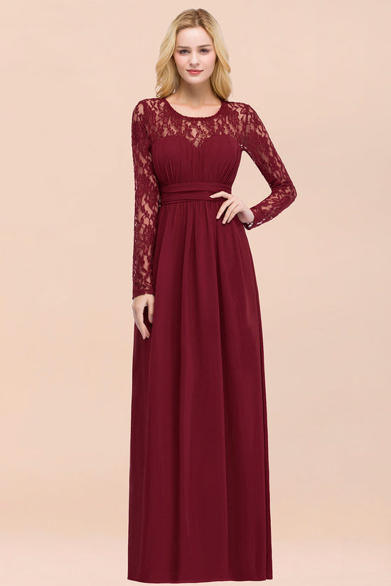 BMbridal Elegant Spitze Burgundy Bridesmaid Dresses Online with Langarm